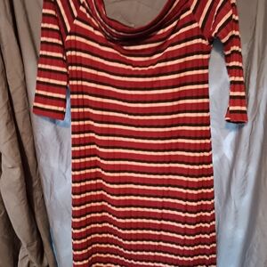 Poof! Red and White Striped Long Sleeve Dress